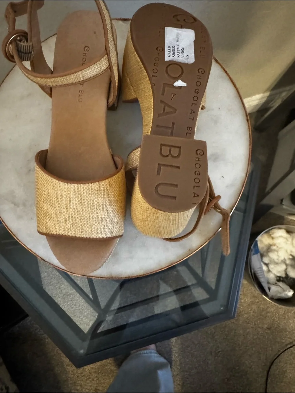 Chocolat Blu Tan Woven Platform Sandals